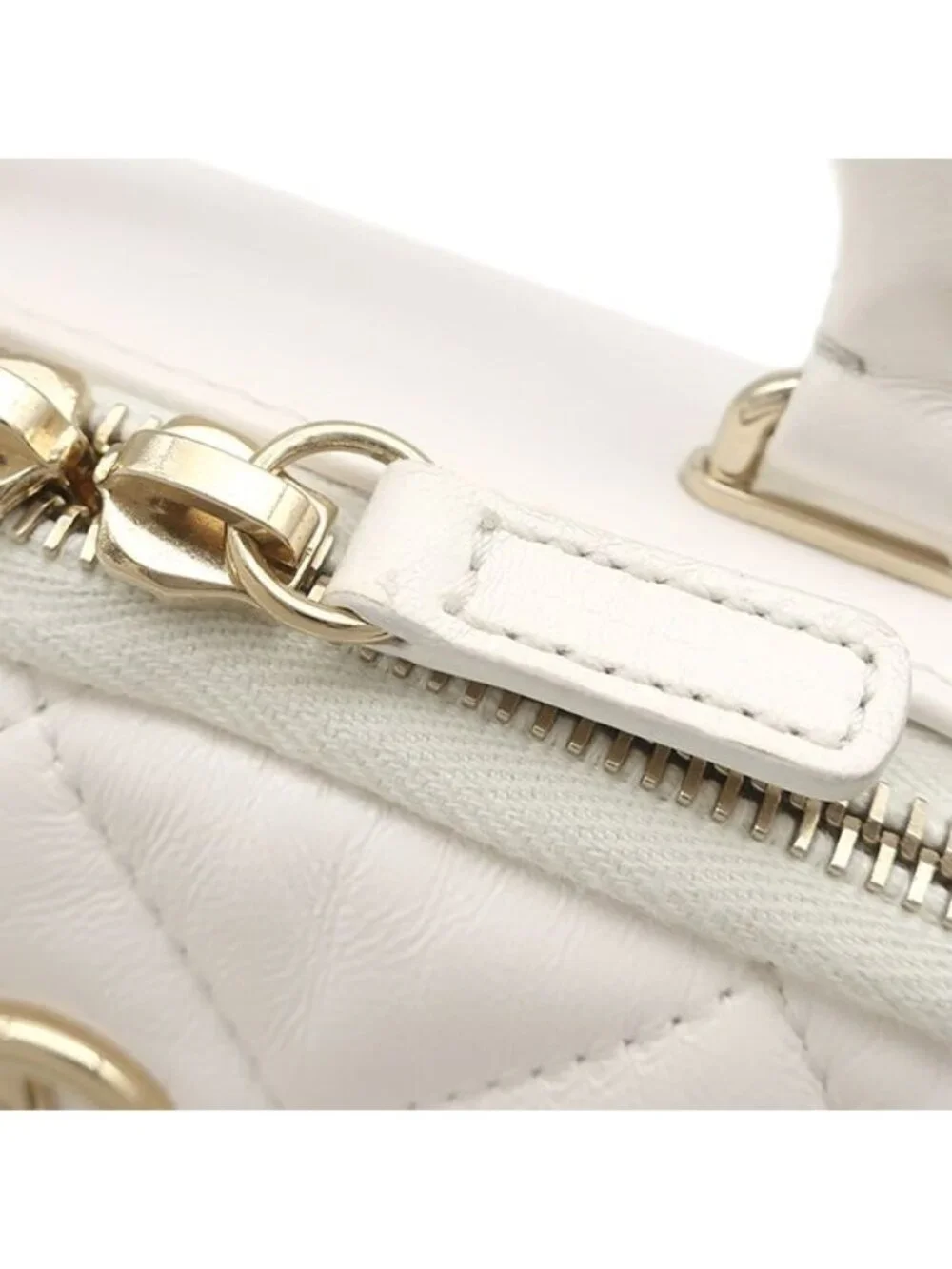 Chanel 2-Way Bag Quilted 18 Top Handle Leather White Gold Handbag